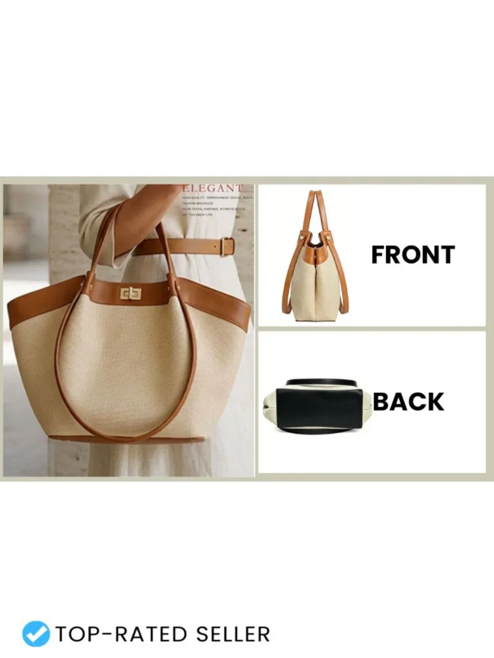 Canvas & Faux Leather Satchel Handbag Winged Top-Handle Tote Work Purse Laptop